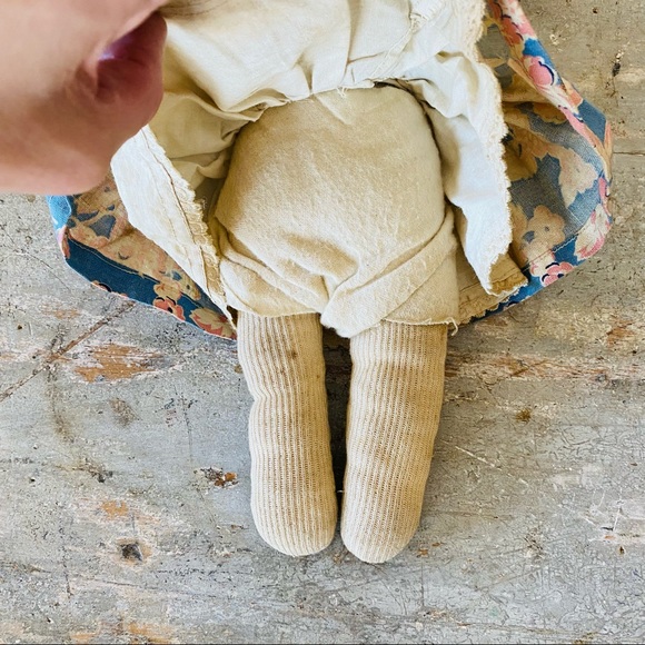 ♥️ Antique ♥️ Old Red Pink - Blue Stitched Face Rag Doll - Picture 11 of 13